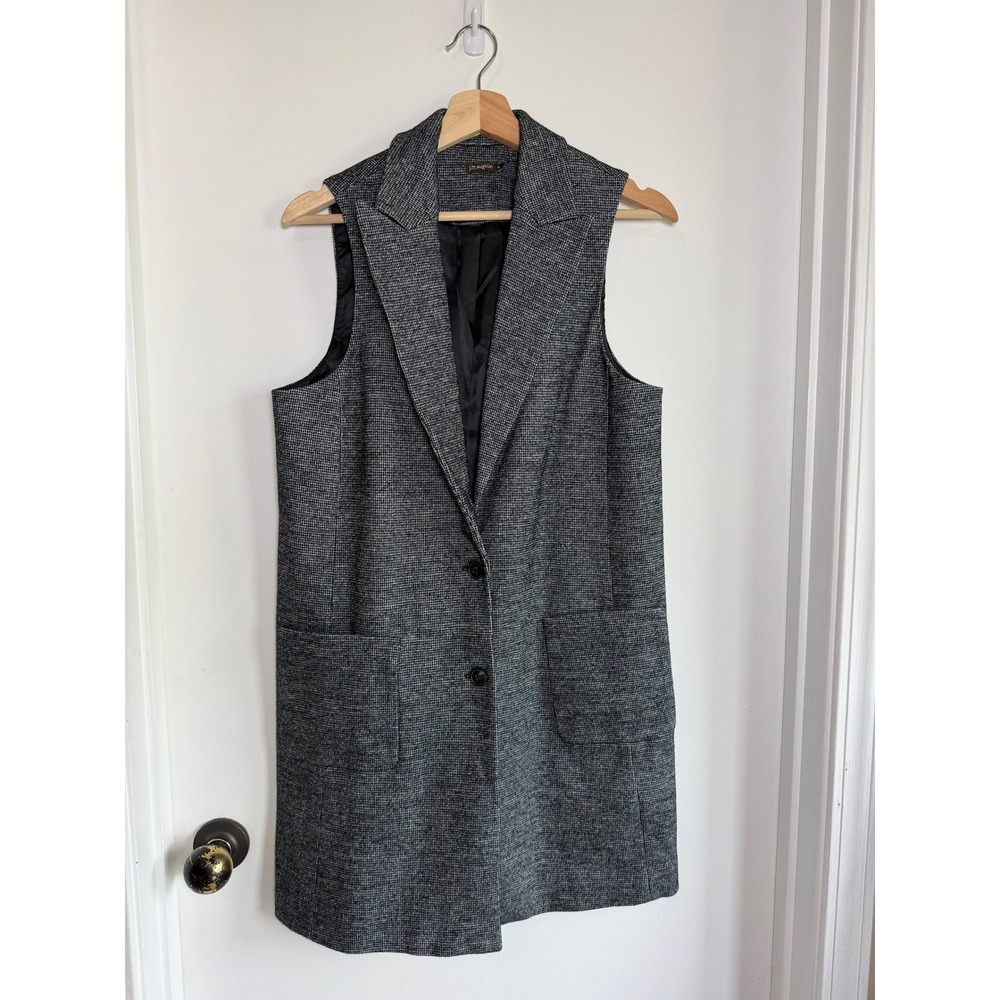 J.McLaughlin Womens Wool Blend Longline Vest Grey Houndstooth Size M Pocketed